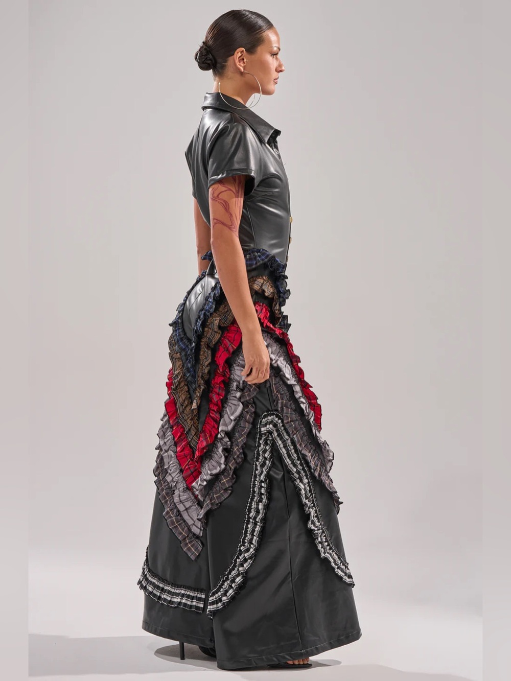 Black Faux Leather Maxi Dress with Ruffle Panels - Picture 5 of 7